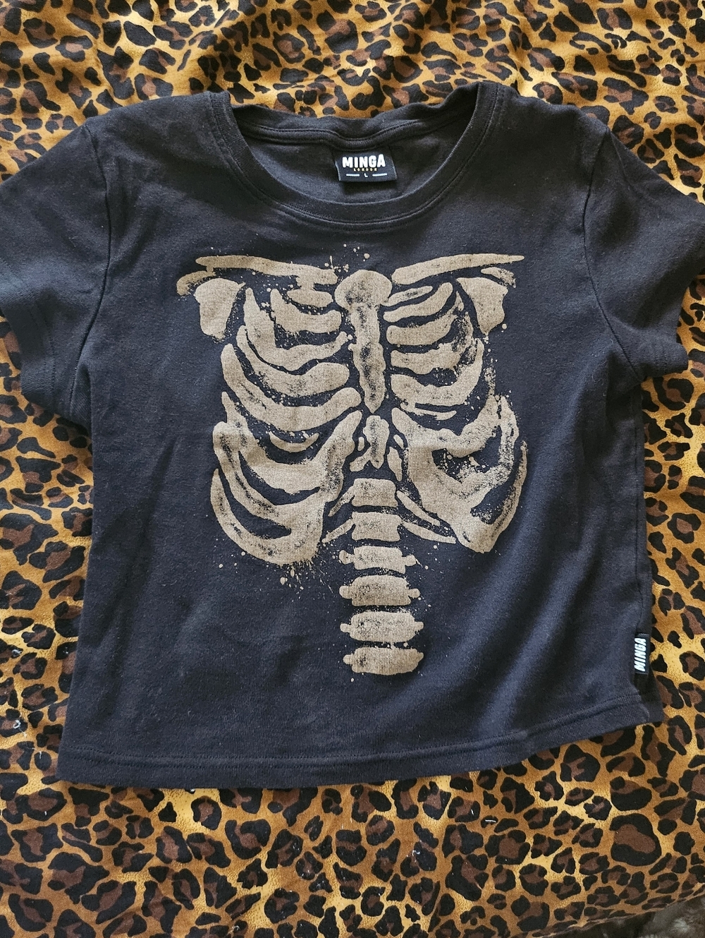 Black Tee with Gold Skeleton Print
